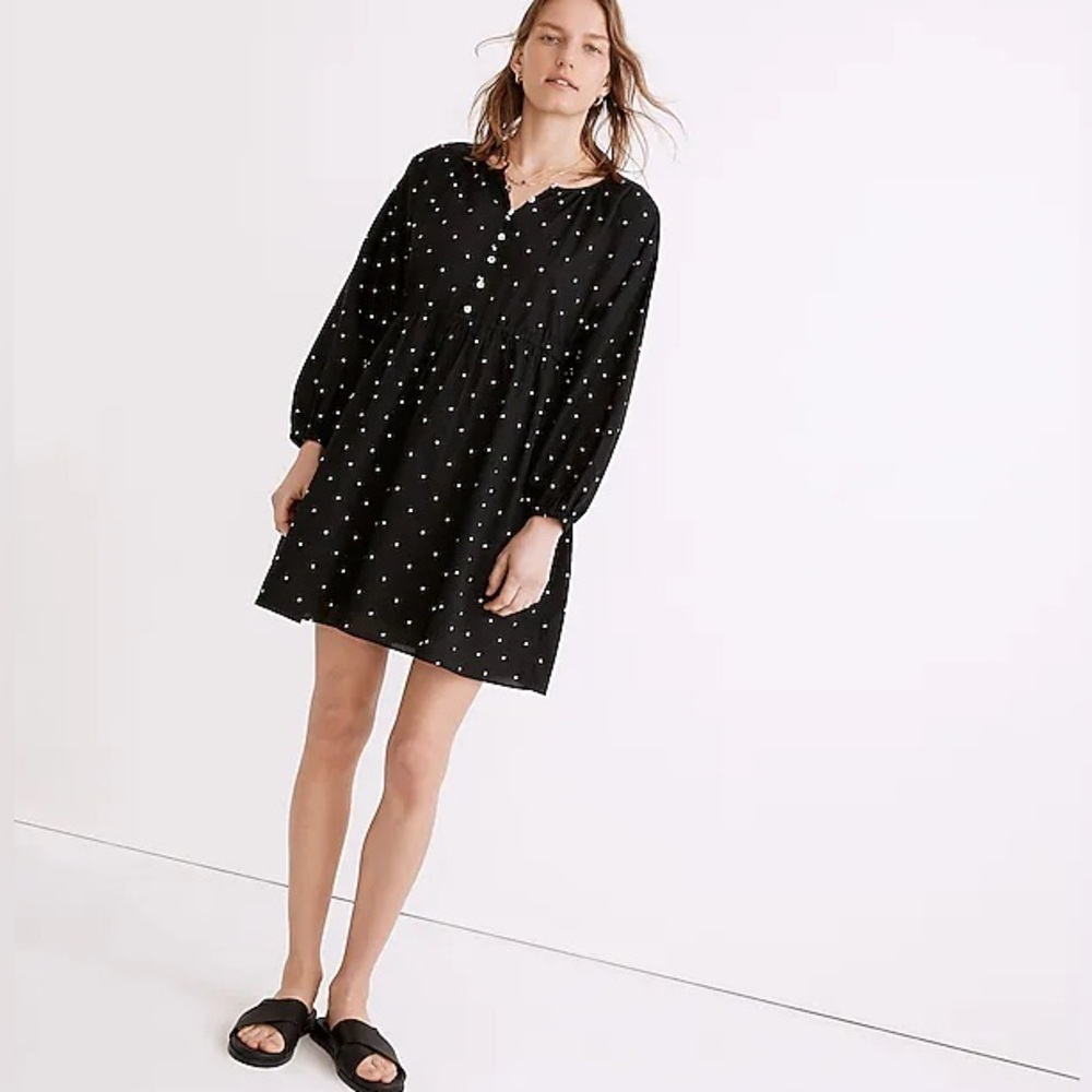 Madewell Button-Front Tie-Waist Mini Dress in Square Spot - large